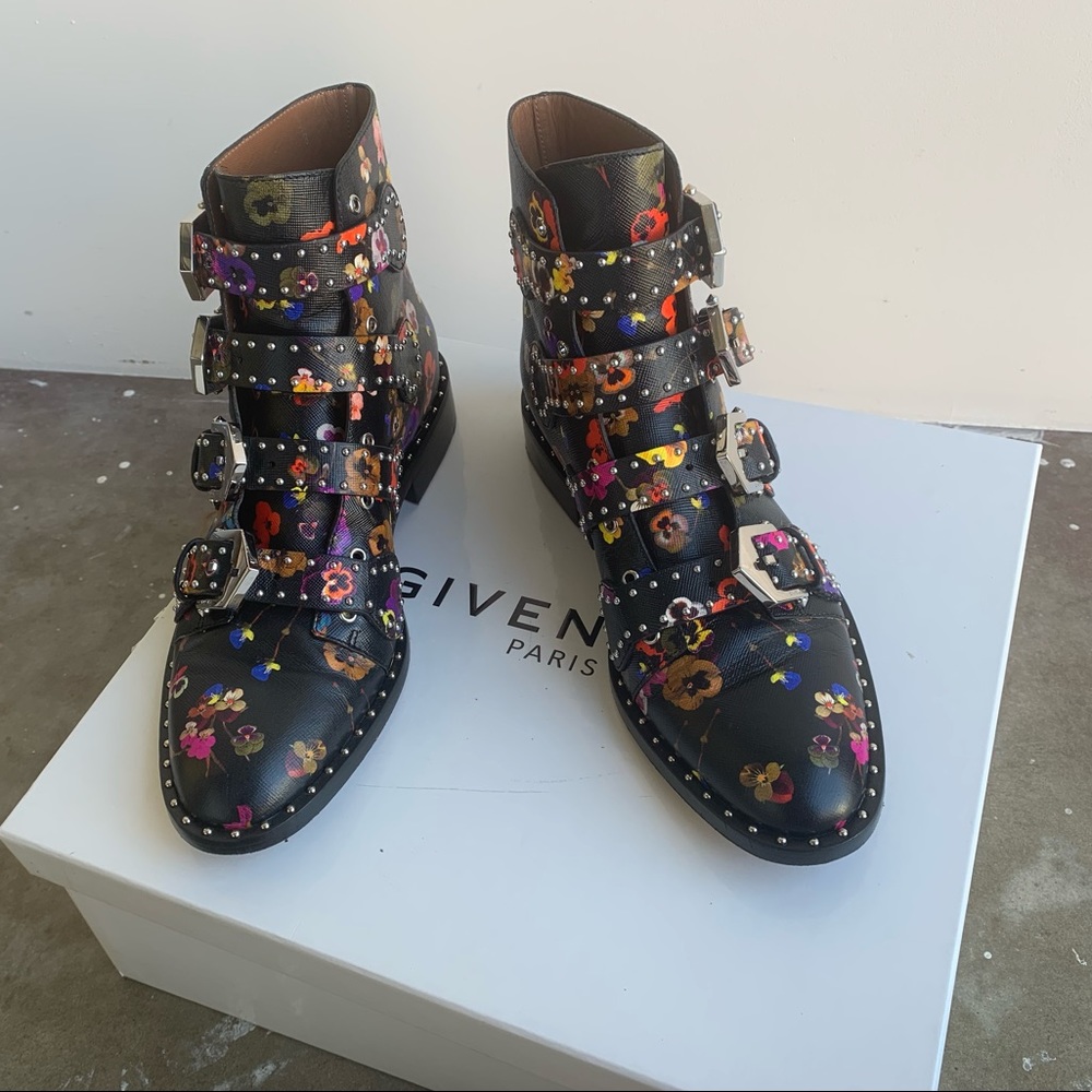 GIVENCHY Multicolor Floral Moto Bootie with Box